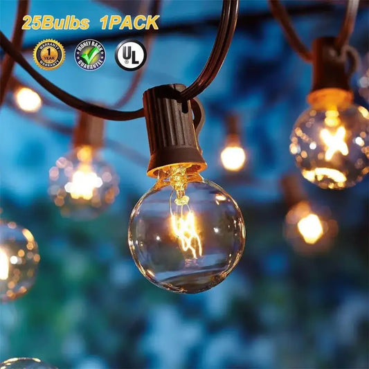 Clear glass globe g40 edison glass light bulb with visible filament on dark brown cord for vintage string lights decorbites g40 edison
