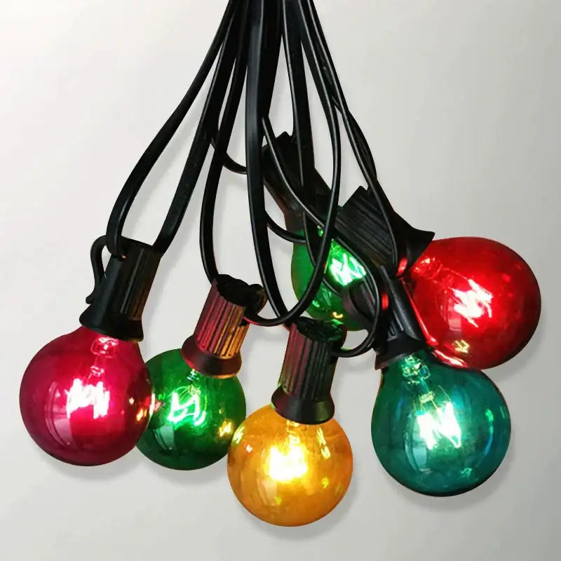 Vintage brown string lights with red green gold and teal decorbites g40 edison glass globes for outdoor patio decor