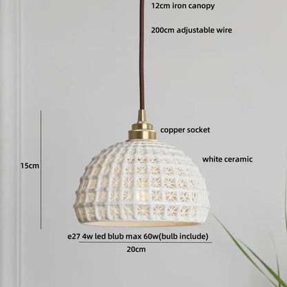 White ceramic pendant light with woven lattice design and brass accents for vintage brown wood ceramic pendant lights decorbites brown wood