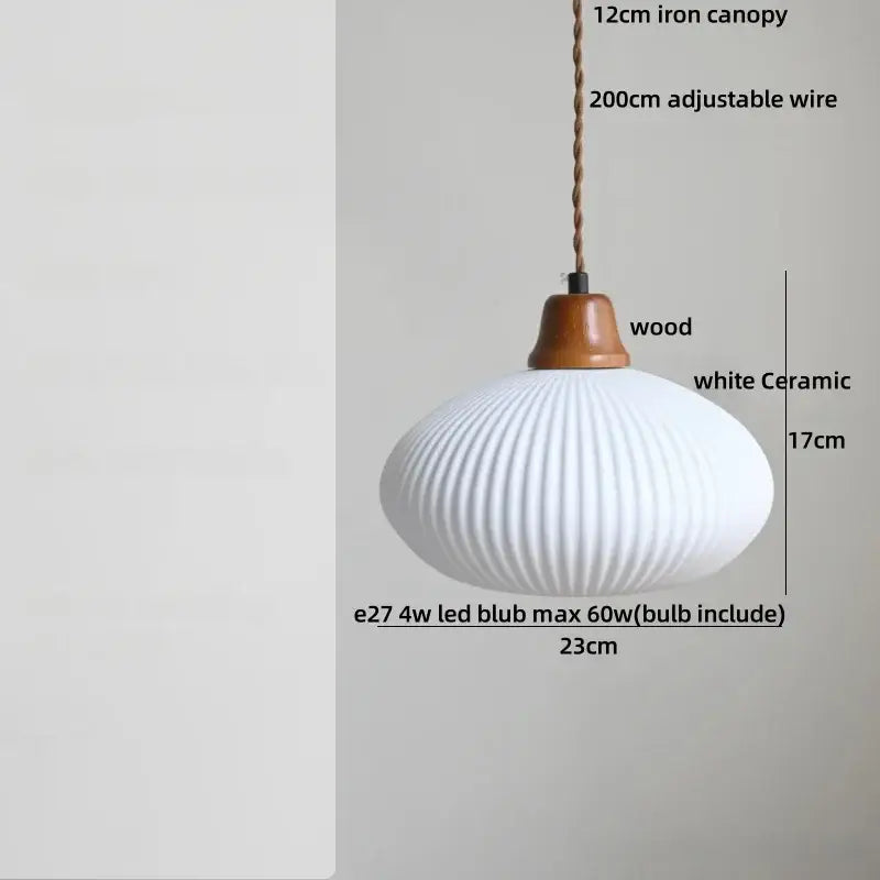 White ceramic pendant lights with ribbed texture and wooden top cap combine decorbites brown wood and brown wood ceramic style