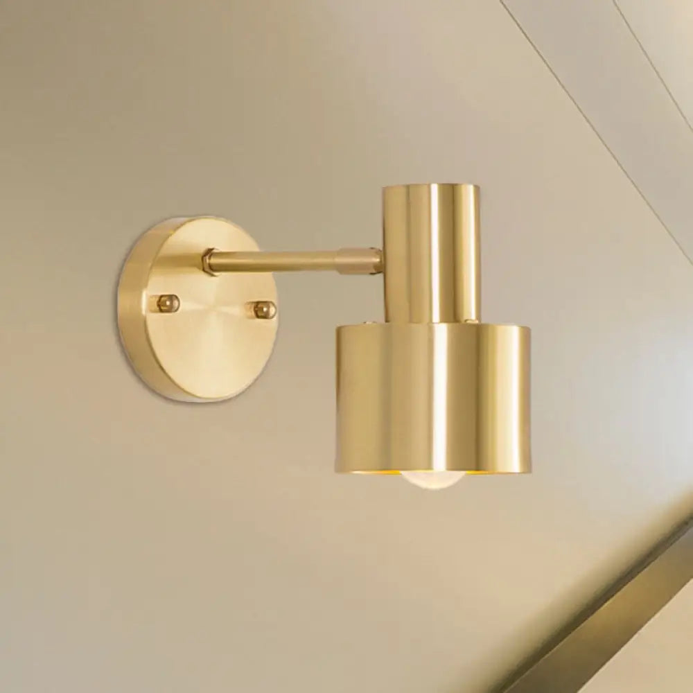 Vintage Brushed Brass Wall Sconce Light with Metallic Cylinder Shade - Ideal for Bedroom Lighting