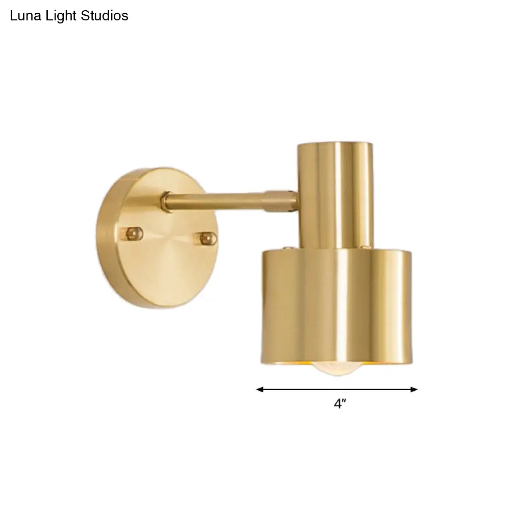 Vintage Brushed Brass Wall Sconce Light with Metallic Cylinder Shade - Ideal for Bedroom Lighting