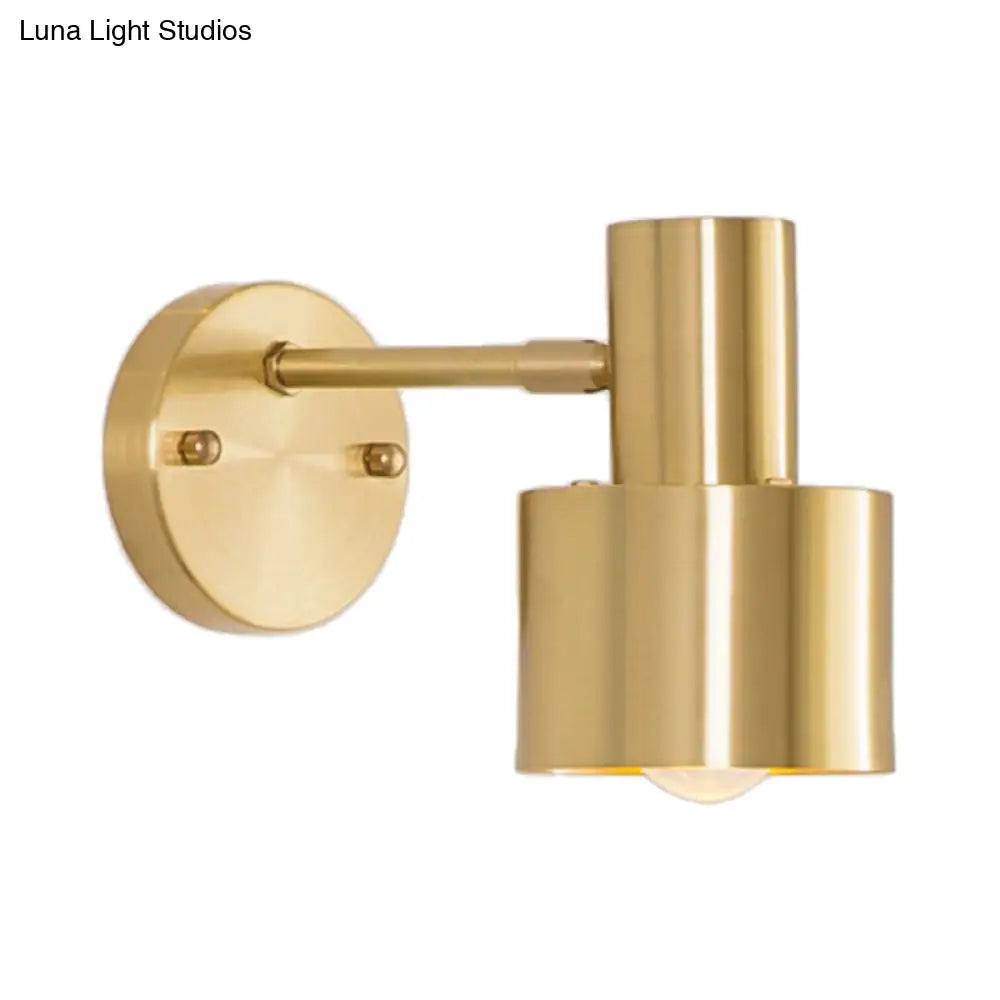 Vintage Brushed Brass Wall Sconce Light with Metallic Cylinder Shade - Ideal for Bedroom Lighting
