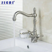 Vintage brushed nickel kitchen faucet with ornate detailing and a swivel curved spout for decorbites brushed nickel kitchen