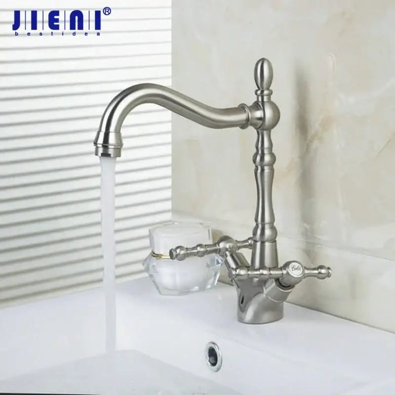 Vintage brushed nickel kitchen faucet with ornate detailing and a swivel curved spout for decorbites brushed nickel kitchen