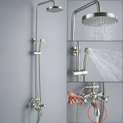 Stainless steel vintage brushed nickel and white shower mixer faucet with rainhead and handheld spray for bathrooms
