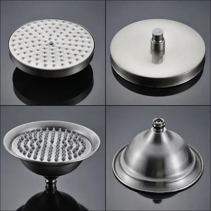 Vintage brushed nickel and white shower mixer faucet with stainless steel showerhead and multiple spray patterns