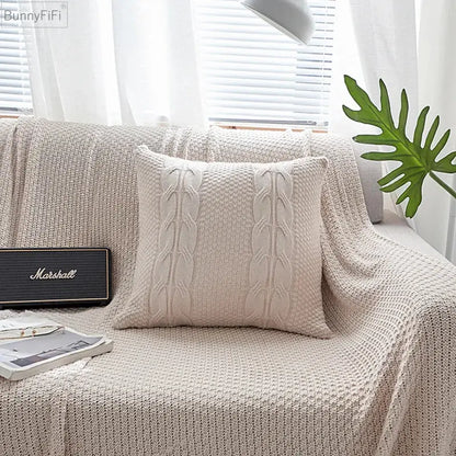 Cream-colored cable knit double cushion cover made from knitted fabric for bedroom decorbites cable knit throw pillows
