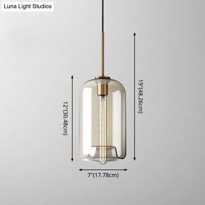 Vintage Cafe Pendant Lamp with Geometric Glass Shade in Brass - 1-Light Hanging Light