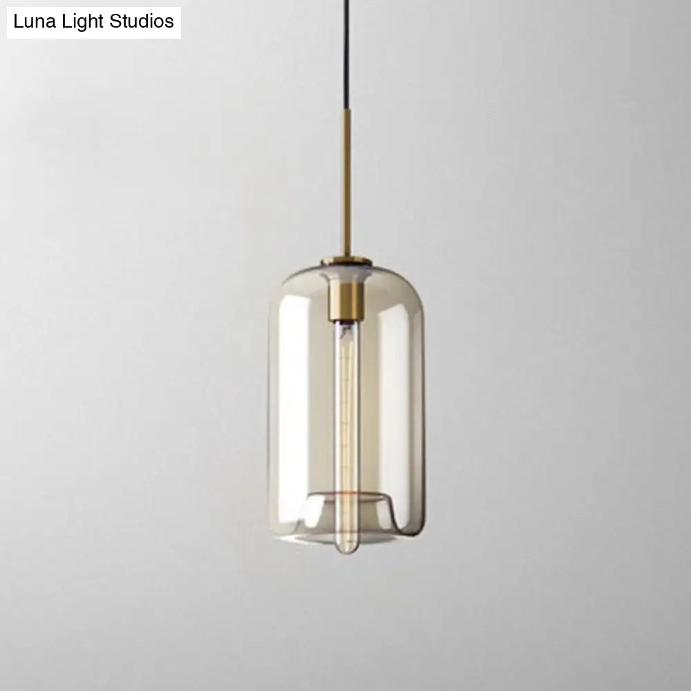 Vintage Cafe Pendant Lamp with Geometric Glass Shade in Brass - 1-Light Hanging Light