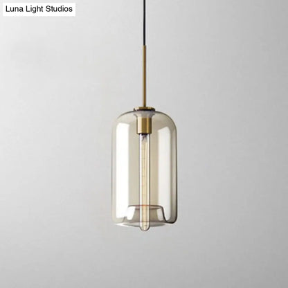 Vintage Cafe Pendant Lamp with Geometric Glass Shade in Brass - 1-Light Hanging Light