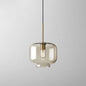 Vintage Cafe Pendant Lamp with Geometric Glass Shade in Brass - 1-Light Hanging Light