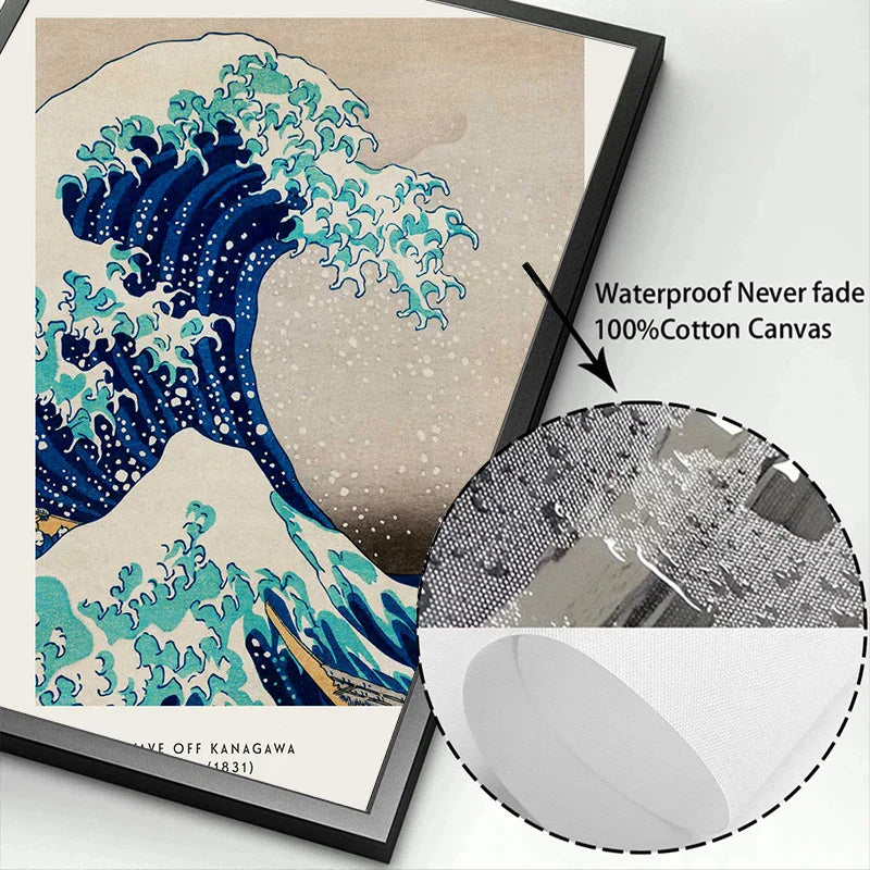 Vintage Canvas Print: The Great Wave by Hokusai - Posters