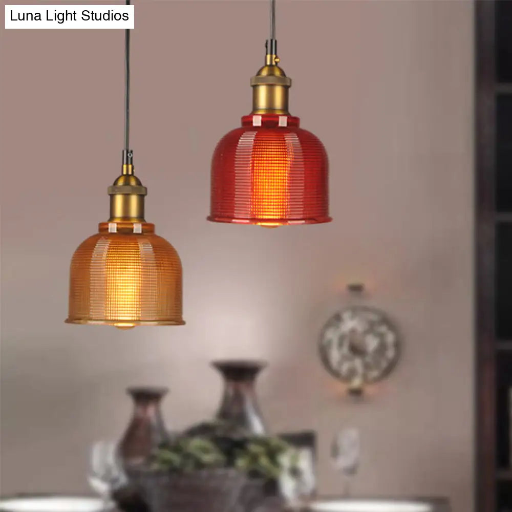 Vintage Carillon Pendant Light: Retro-Style Gridded Glass Suspension for Dining Room