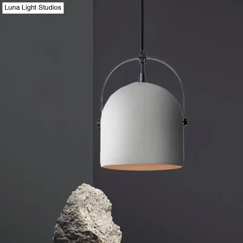 Vintage Cement Dome Pendant Light with Handle - White, Black, Grey - for Hallways