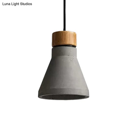 Vintage Cement Flared Pendant Ceiling Light - 1-Head Hanging Lamp Kit in Grey/Grey-Brown