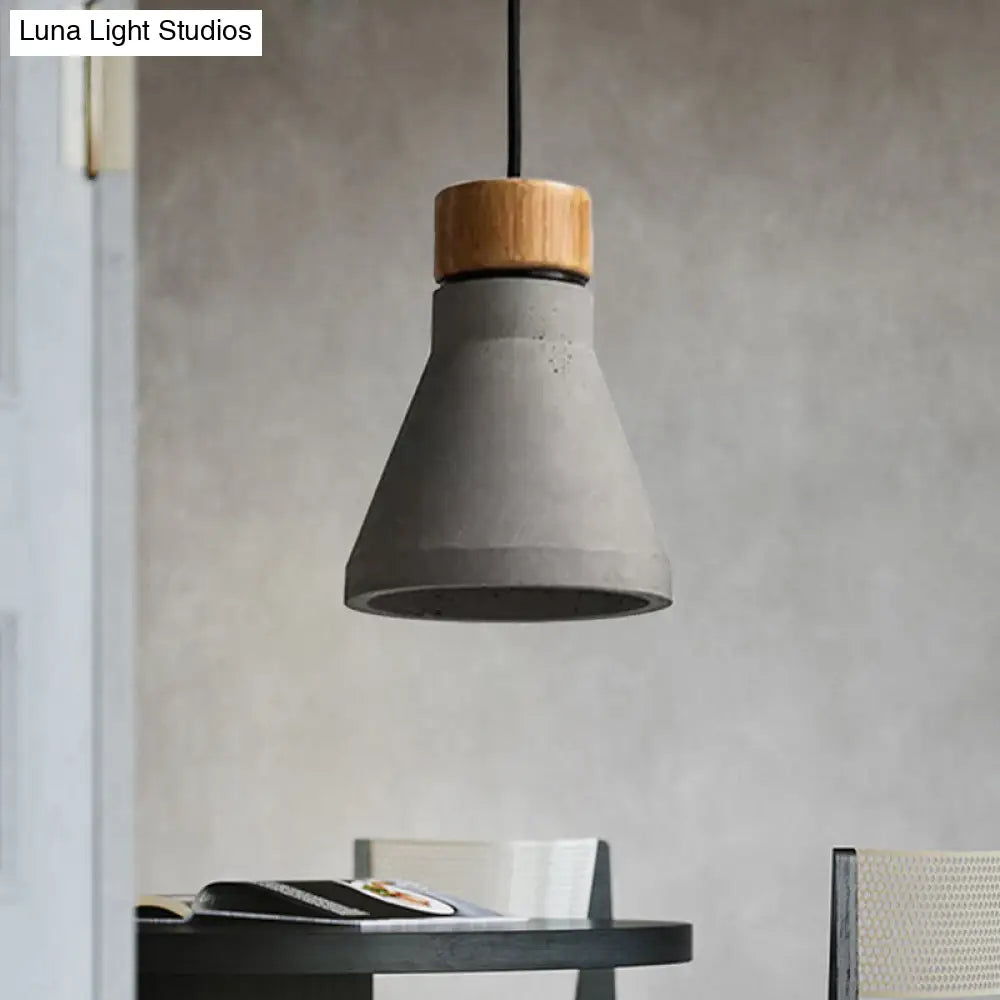 Vintage Cement Flared Pendant Ceiling Light - 1-Head Hanging Lamp Kit in Grey/Grey-Brown