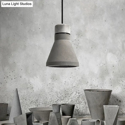 Vintage Cement Flared Pendant Ceiling Light - 1-Head Hanging Lamp Kit in Grey/Grey-Brown