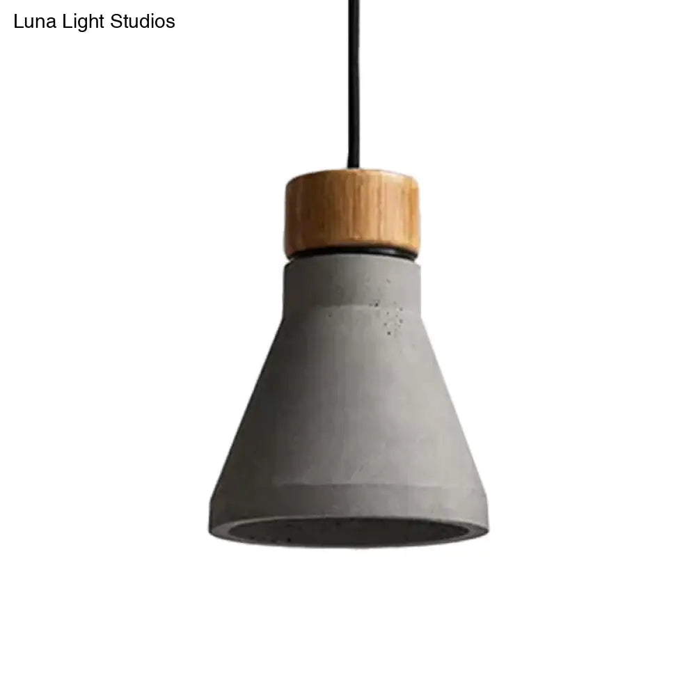 Vintage Cement Flared Pendant Ceiling Light - 1-Head Hanging Lamp Kit in Grey/Grey-Brown