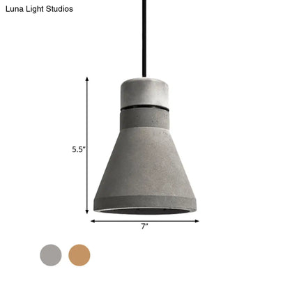 Vintage Cement Flared Pendant Ceiling Light - 1-Head Hanging Lamp Kit in Grey/Grey-Brown