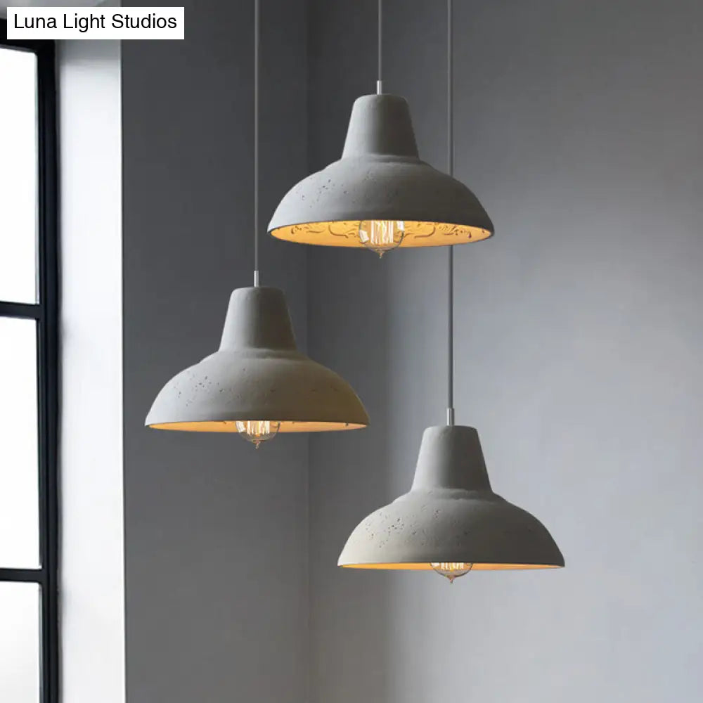 Vintage Cement Hanging Light Fixture - 1-Light Restaurant Ceiling Lamp in White/Grey with Carved Interior