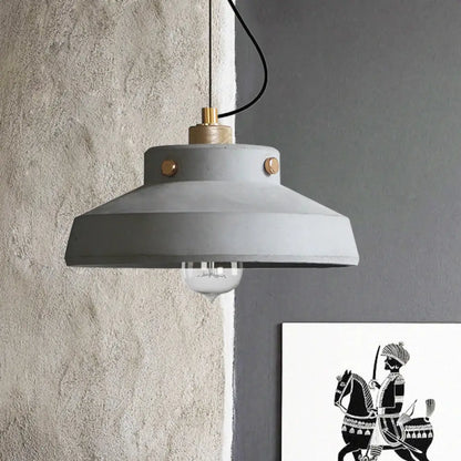 Vintage Cement Hanging Light Fixture - Grey Can/Barn Pendant Lamp