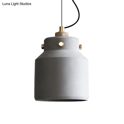 Vintage Cement Hanging Light Fixture - Grey Can/Barn Pendant Lamp