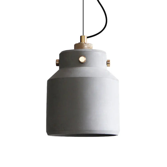 Vintage Cement Hanging Light Fixture - Grey Can/Barn Pendant Lamp