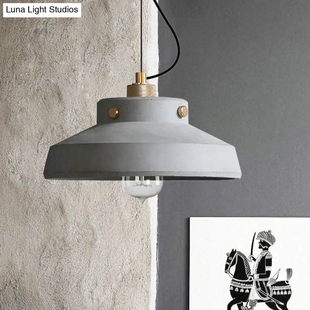 Vintage Cement Hanging Light Fixture - Grey Can/Barn Pendant Lamp