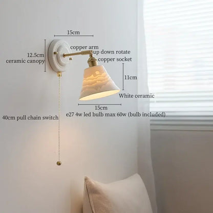 White ceramic led wall lamp with copper arm and etched landscape design vintage ceramic led ridged sconce decorbites ceramic led
