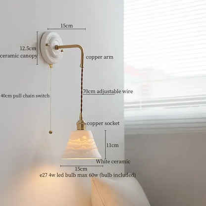 White ceramic wall sconce with copper arm and socket decorbites ceramic wall sconce with adjustable wire and pull chain switch