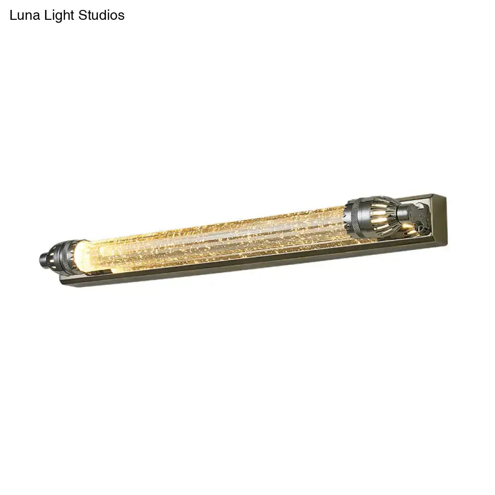 Vintage chrome and crystal led vanity light with textured amber glass tube and brushed metal ends wall-mounted fixture