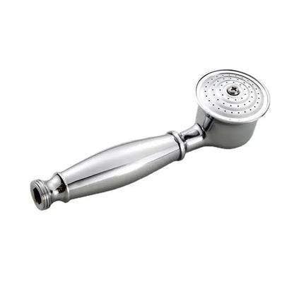 Vintage chrome and white ceramic shower hand holder with chrome-finished handheld showerhead featuring multiple nozzles