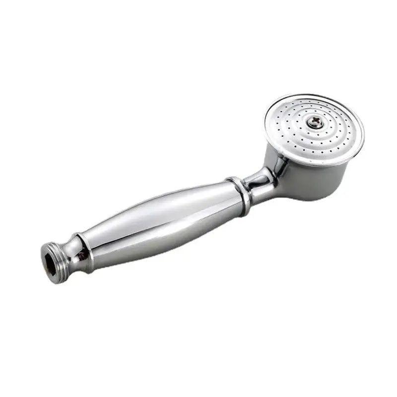 Vintage chrome and white ceramic shower hand holder with chrome-finished handheld showerhead featuring multiple nozzles