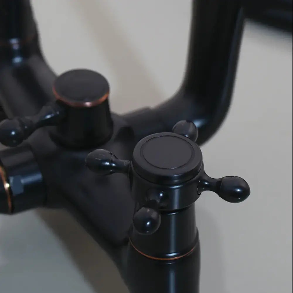 Vintage chrome bathtub faucet with dual handles black matte finish and copper accents decorbites black bathtub
