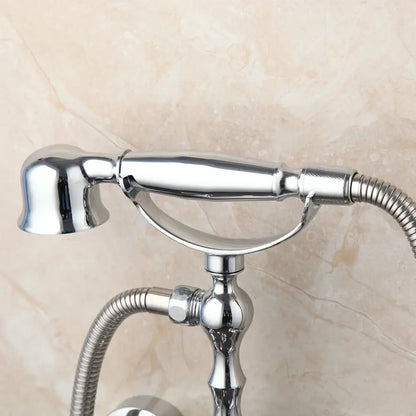 Vintage chrome brass bathroom faucet set with brass bathroom faucet and chrome finished handheld showerhead with braided hose