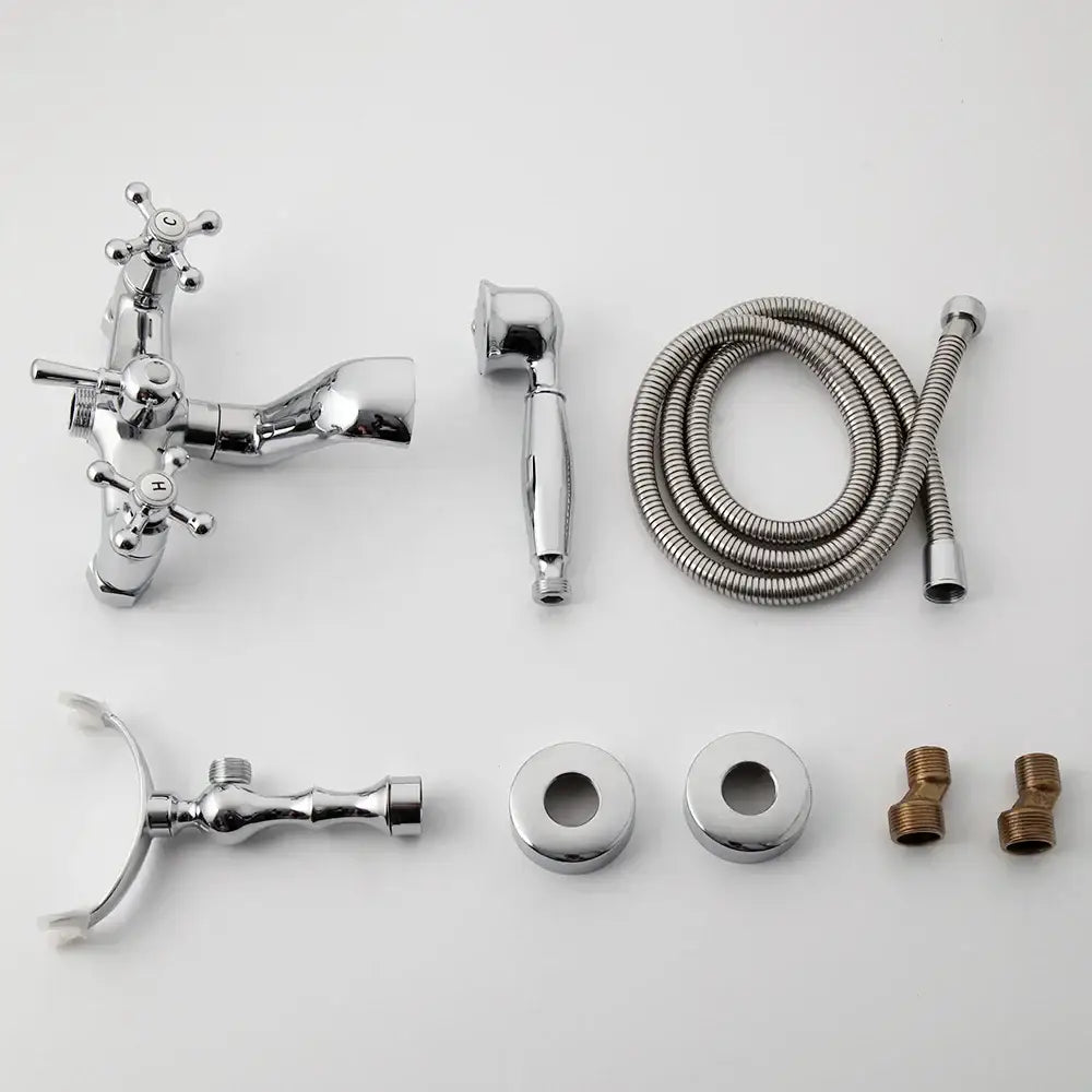 Vintage chrome brass bathroom faucet set with cross handles and matching hand shower for decorbites brass bathroom faucet