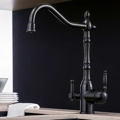 Vintage chrome brass kitchen water filter faucet with black matte finish dual handles and ornate design for decorbites brass kitchen