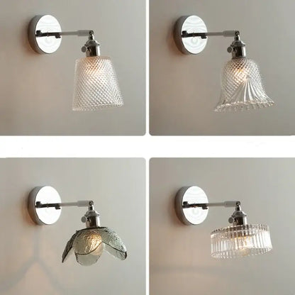 Vintage chrome clear glass wall sconce with textured faceted design and polished chrome hardware for bedroom decorbites clear glass lighting