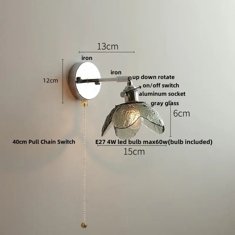 Vintage chrome clear glass wall sconce with textured gray shade and iron mount ideal for decorbites clear glass decor