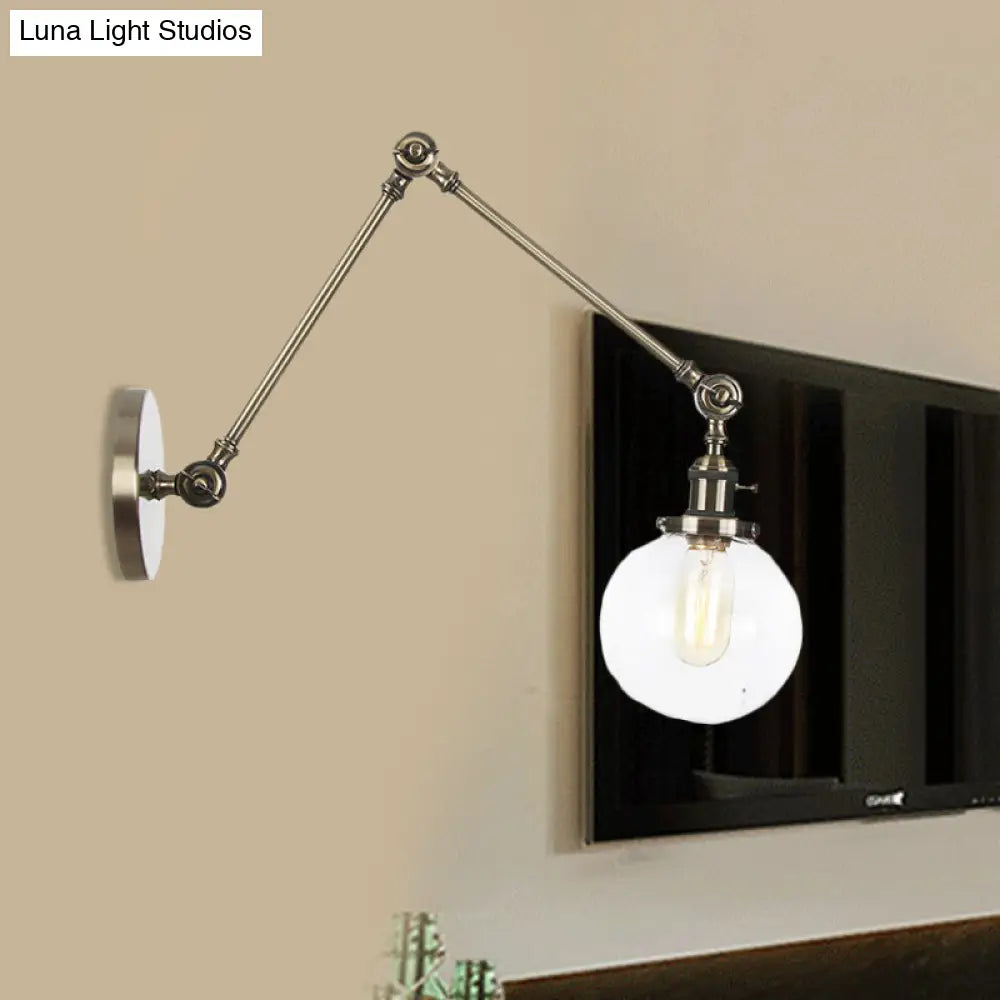 Vintage Chrome/Copper/Bronze Orb Wall Sconce Lamp - Clear/Amber Glass, Adjustable Arm, 1 Light - Ideal for Living Room - 8'+8'/8'+8'+8'L