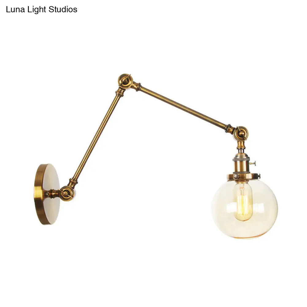 Vintage Chrome/Copper/Bronze Orb Wall Sconce Lamp - Clear/Amber Glass, Adjustable Arm, 1 Light - Ideal for Living Room - 8'+8'/8'+8'+8'L