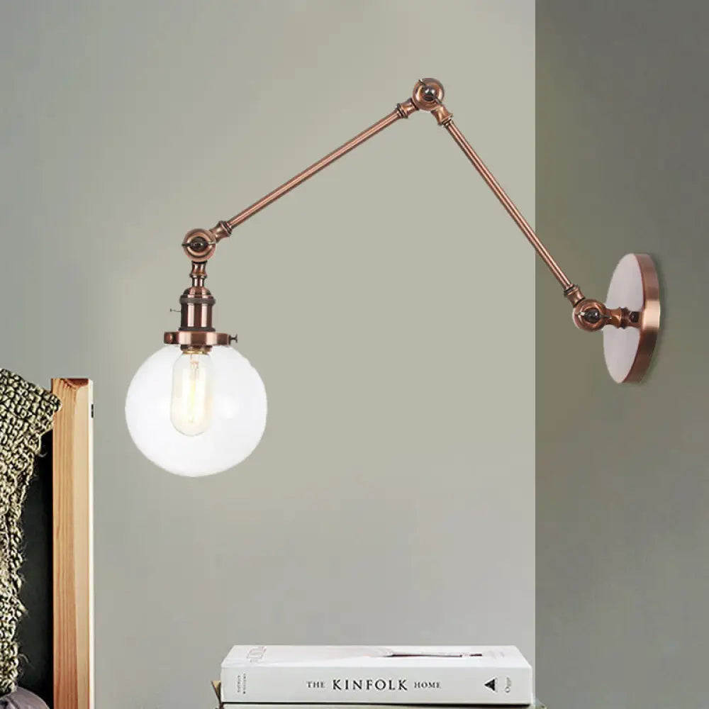 Vintage Chrome/Copper/Bronze Orb Wall Sconce Lamp - Clear/Amber Glass, Adjustable Arm, 1 Light - Ideal for Living Room - 8'+8'/8'+8'+8'L
