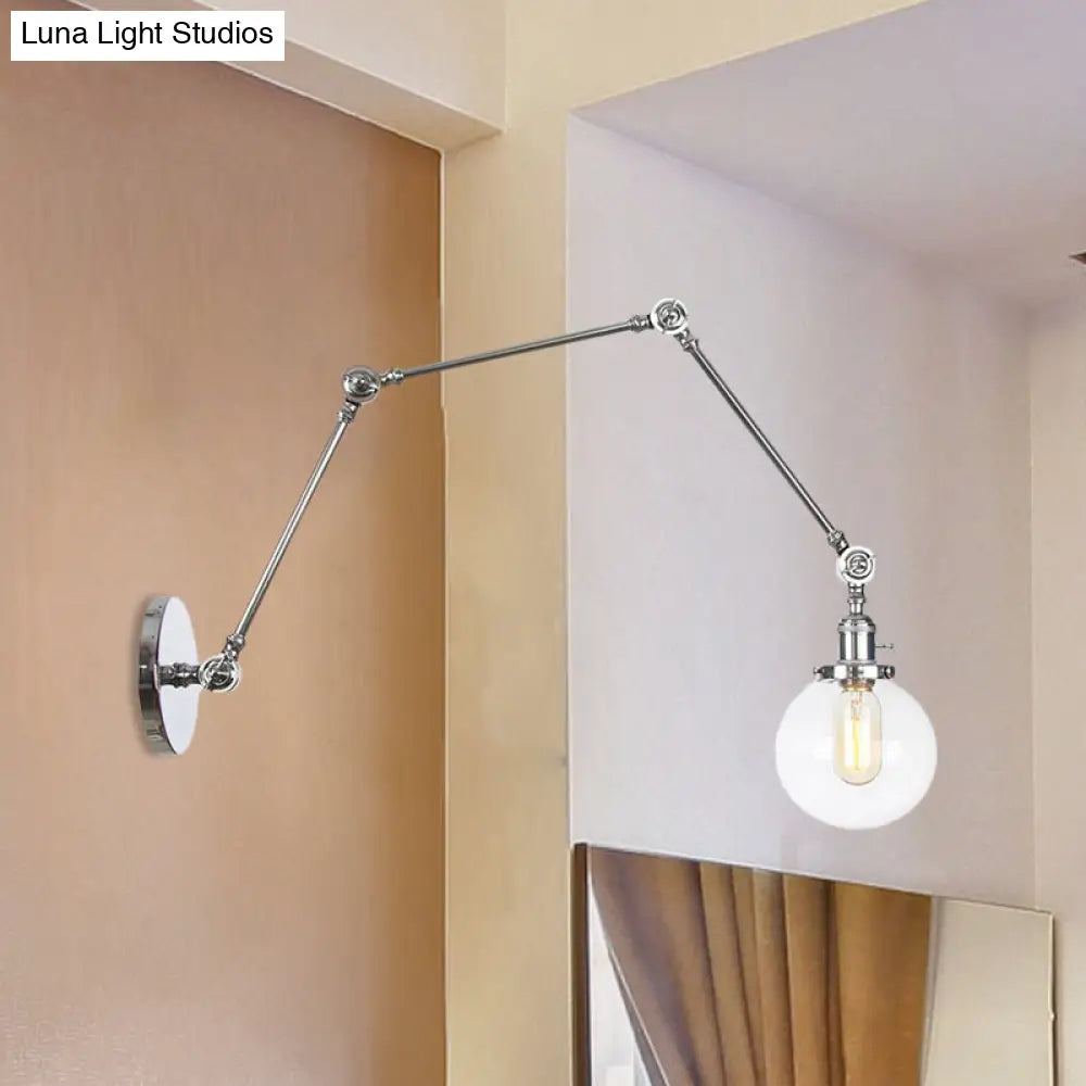 Vintage Chrome/Copper/Bronze Orb Wall Sconce Lamp - Clear/Amber Glass, Adjustable Arm, 1 Light - Ideal for Living Room - 8'+8'/8'+8'+8'L