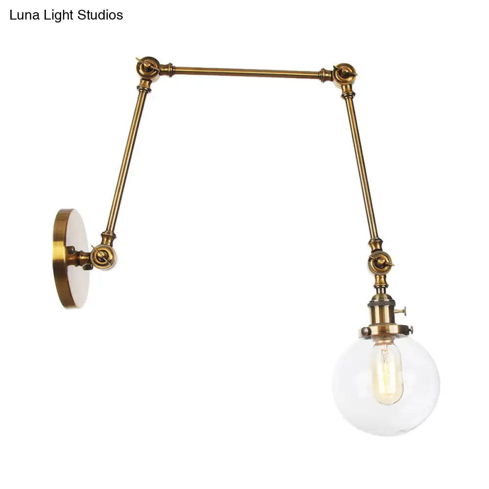 Vintage Chrome/Copper/Bronze Orb Wall Sconce Lamp - Clear/Amber Glass, Adjustable Arm, 1 Light - Ideal for Living Room - 8'+8'/8'+8'+8'L