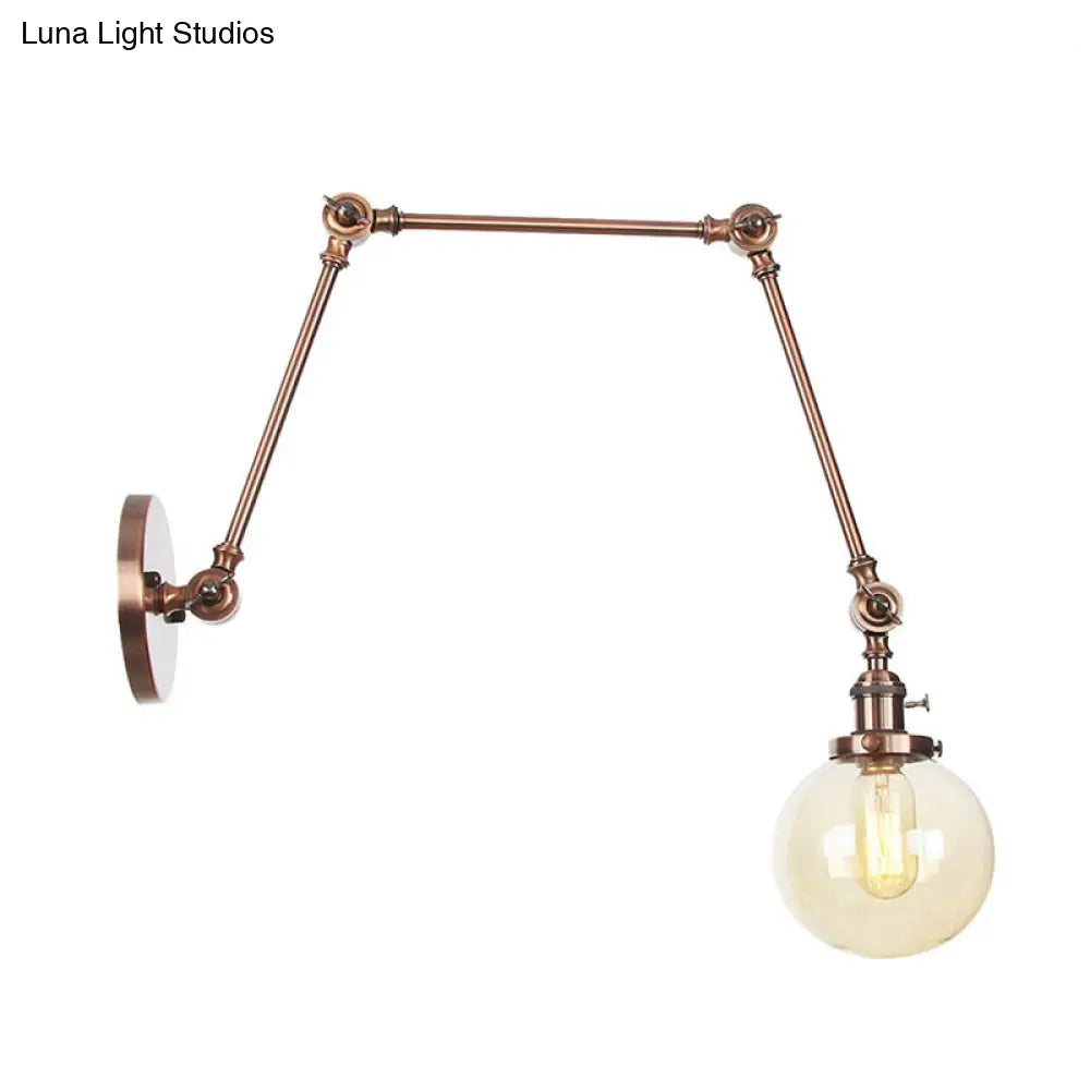 Vintage Chrome/Copper/Bronze Orb Wall Sconce Lamp - Clear/Amber Glass, Adjustable Arm, 1 Light - Ideal for Living Room - 8'+8'/8'+8'+8'L