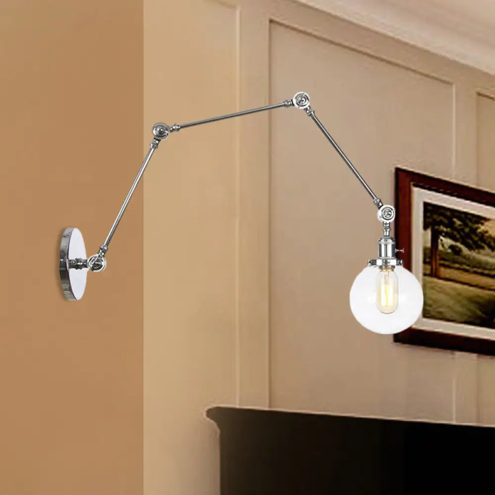 Vintage Chrome/Copper/Bronze Orb Wall Sconce Lamp - Clear/Amber Glass, Adjustable Arm, 1 Light - Ideal for Living Room - 8'+8'/8'+8'+8'L