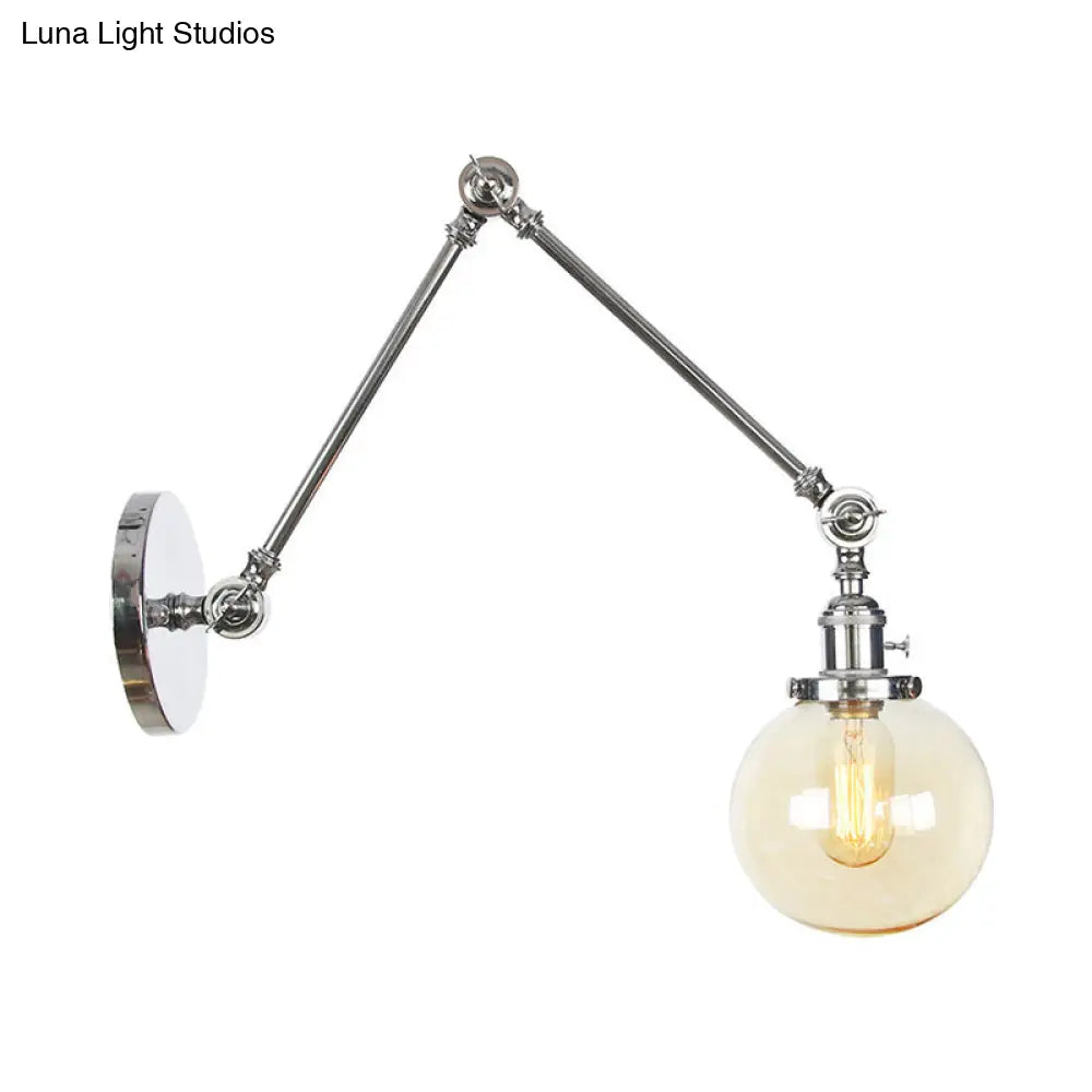 Vintage Chrome/Copper/Bronze Orb Wall Sconce Lamp - Clear/Amber Glass, Adjustable Arm, 1 Light - Ideal for Living Room - 8'+8'/8'+8'+8'L