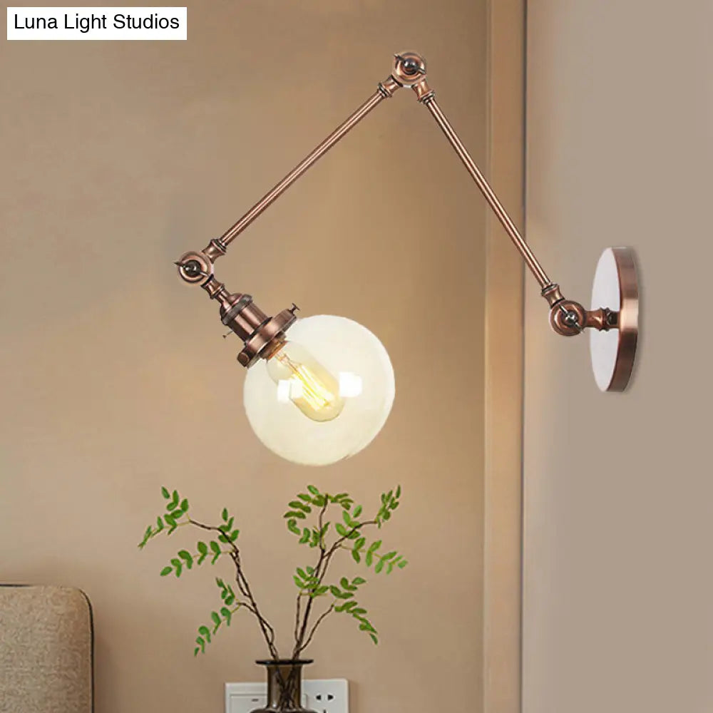 Vintage Chrome/Copper/Bronze Orb Wall Sconce Lamp - Clear/Amber Glass, Adjustable Arm, 1 Light - Ideal for Living Room - 8'+8'/8'+8'+8'L