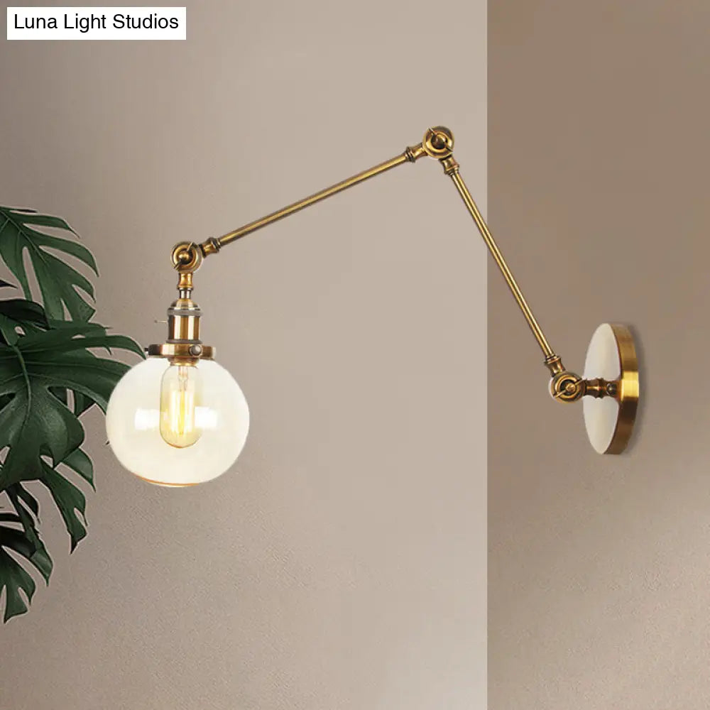 Vintage Chrome/Copper/Bronze Orb Wall Sconce Lamp - Clear/Amber Glass, Adjustable Arm, 1 Light - Ideal for Living Room - 8'+8'/8'+8'+8'L